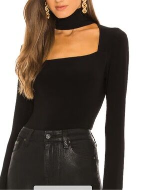 Norma Kamali Black Square-Neck Long Sleeve Blouse with Mock Neck. NWT Small